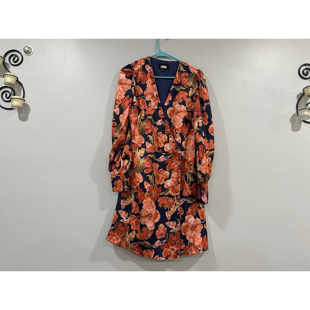 Alexia Admor Arya Wrap Dress Womens Long Sleeve Floral Size 10 MISSING BELT